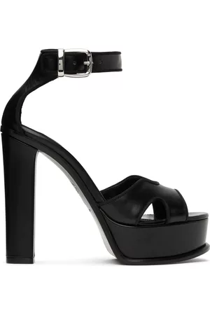 Alexander McQueen Women Platform Sandals - Black Leather Platform Heeled Sandals