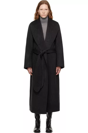 Totême Women Coats - Gray Pinstripe Robe Coat