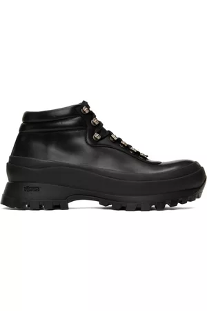 Jil Sander Men Outdoor Shoes - Black Leather Hiking Boots