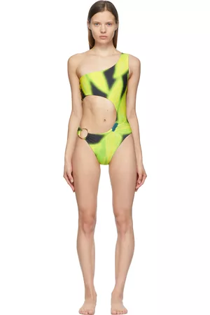 Louisa Ballou Women Swimsuits - Black & Yellow Half Moon One-Piece Swimsuit