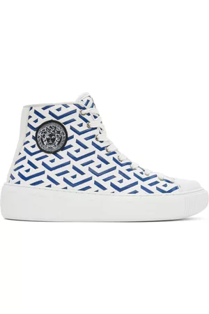 VERSACE Men Sneakers - White & Blue Greca Sneakers