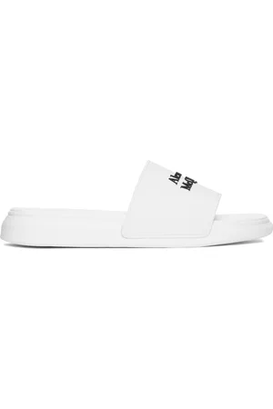 Alexander McQueen Men Sandals - White & Black Logo Pool Slides