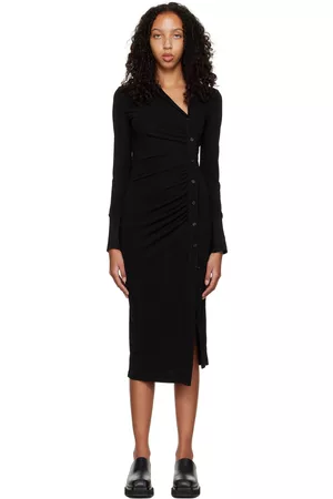 Helmut Lang Women Shirt Dresses - Black Asymmetric Shirt Midi Dress