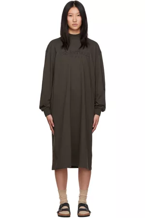 Essentials Gray Long Sleeve Midi Dress