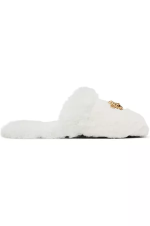 VERSACE White Faux-Fur Palazzo Slippers