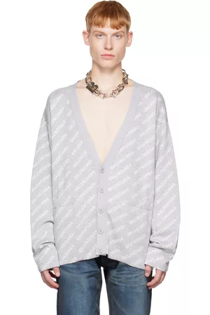 Balenciaga Gray & White Jacquard Cardigan