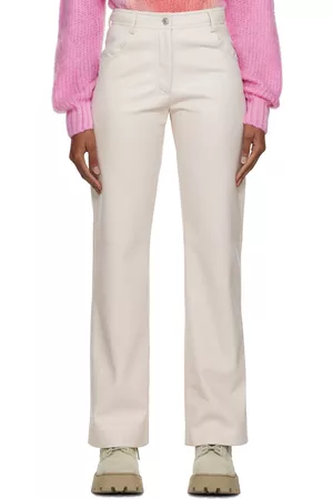 Msgm Women Leather Pants - Beige Faux-Leather Trousers