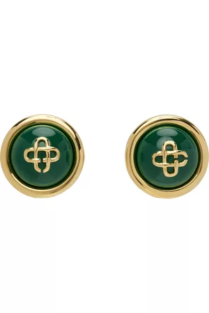 Casablanca Men Earrings - Gold & Green CC Dome Earrings