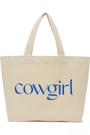 Cowgirl Blue Co Men Bags - SSENSE Exclusive Off-White & Blue Canvas Logo Tote