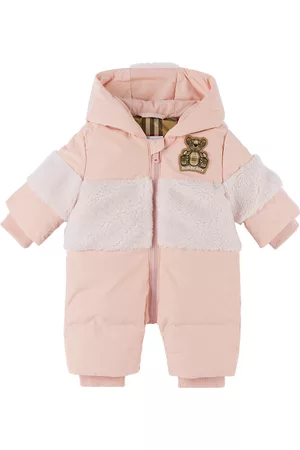 Burberry Baby Pink Down Thomas Bear Appliqué Snowsuit