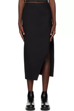 Alexander McQueen Women Midi Skirts - Black Slashed Midi Skirt