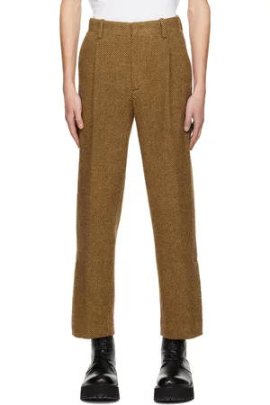 Solid Men Wide Leg Pants - Brown Pleated Wide Trousers