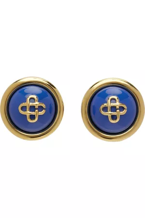 Casablanca Men Earrings - Gold & Blue CC Dome Earrings