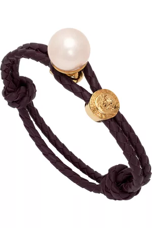 VERSACE Men Leather Bracelets - Purple Leather & Pearl Bracelet