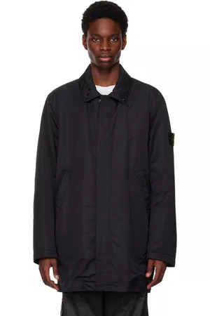 Stone Island Men Coats - Black Convertible Collar Coat