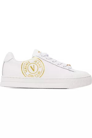 VERSACE Women Sports Shoes - White V-Emblem Court 88 Sneakers