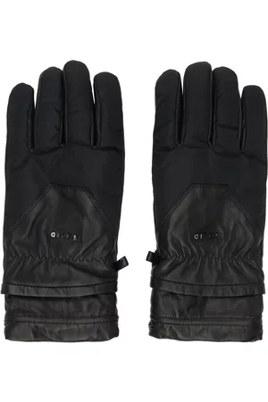 Solid Black Paneled Leather Gloves