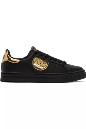 VERSACE Men Sports Shoes - Black V-Emblem Court 88 Sneakers