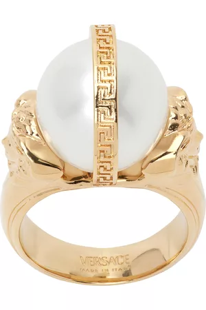VERSACE Men Gold Rings - Gold Pearl Medusa Greca Ring