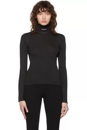 Balenciaga Women Long sleeved Shirts - Long Sleeve Rib Knit Black Turtleneck