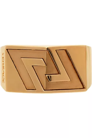 VERSACE Men Rings - Gold Logo Debossed Ring