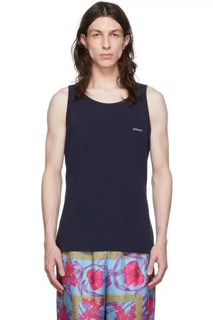VERSACE Two-Pack Navy Cotton Tank Tops