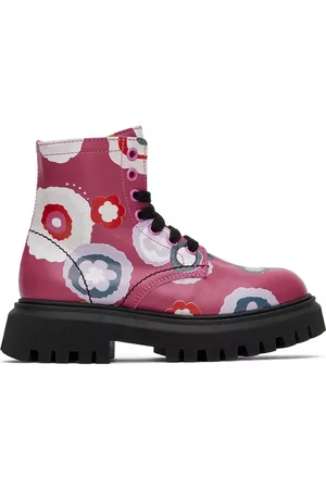 Marni Boots - Kids Pink Floral Lace-Up Boots