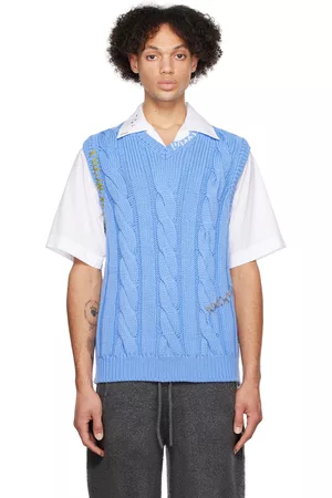 Marni Men Tank Tops - Blue Embroidered Vest