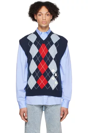 Marni Men Tank Tops - Navy Argyle Vest