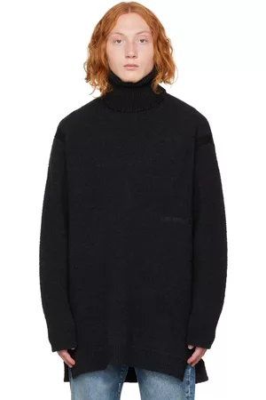 OFF-WHITE Men Turtleneck Sweaters - Black Embroidered Turtleneck