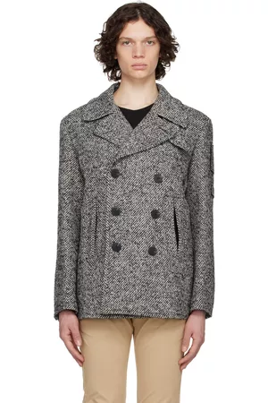 Neil Barrett Men Peacoats - Black & Off-White Military Peacoat