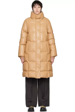 HUGO BOSS Women Leather Jackets - Beige Quilted Faux-Leather Down Jacket