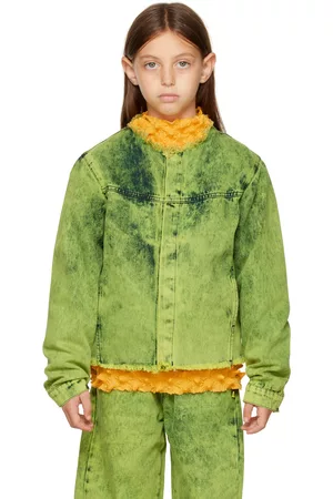 M’A Kids Kids Green Collarless Denim Jacket