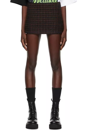 We11 Done Women Mini Skirts - Burgundy Herringbone Miniskirt