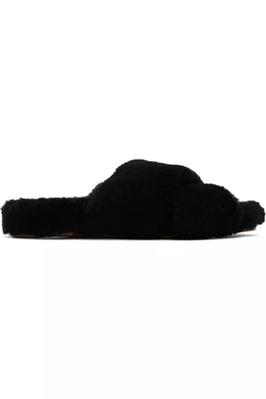 YVES SALOMON Black Shearling Slippers