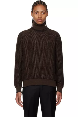 Z Zegna Men Turtleneck Sweaters - Black & Brown Herringbone Turtleneck