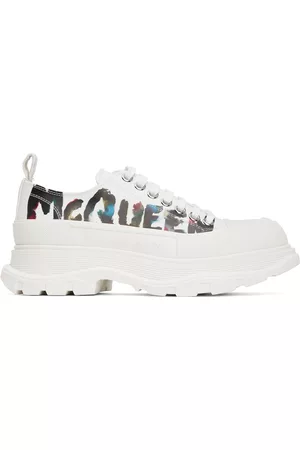 Alexander McQueen Men Sneakers - White Graffiti Tread Slick Sneakers