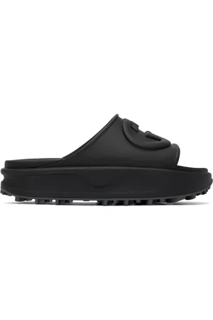 Gucci Men Slide Sandals - Black Interlocking G Slide Sandals