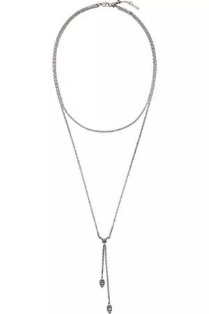 Alexander McQueen Women Necklaces - Gunmetal Double-Wrap Chain Skull Necklace
