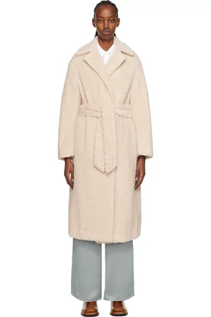 Vince Women Fur Coats - Beige Textured Faux-Fur Coat