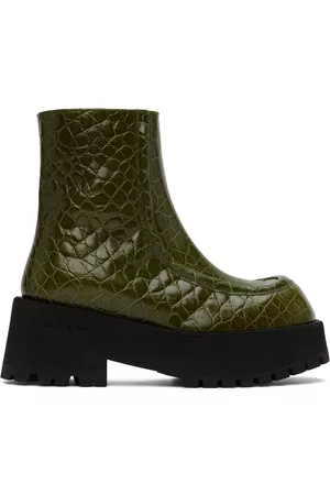Marni Women Ankle Boots - Green Croc-Embossed Platform Ankle Boots