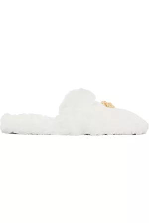VERSACE Men Winter Boots - White Faux-Fur Palazzo Slippers