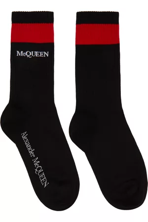 Alexander McQueen Women Socks - Black & Red Logo Socks