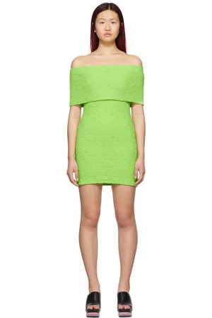 Msgm Women Strapless Dresses - Green Crinkle Embossed Strapless Dress