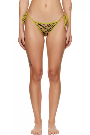 VERSACE Women Bikini Bottoms - Green & Pink 'La Greca' Reversible Bikini Bottoms