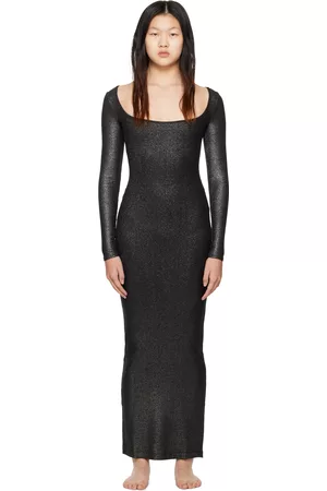 SKIMS Women Long Sleeve Maxi Dresses - Black Soft Lounge Shimmer Long Sleeve Maxi Dress
