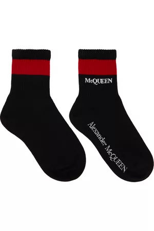 Alexander McQueen Women Socks - Black & Red Logo Stripe Socks