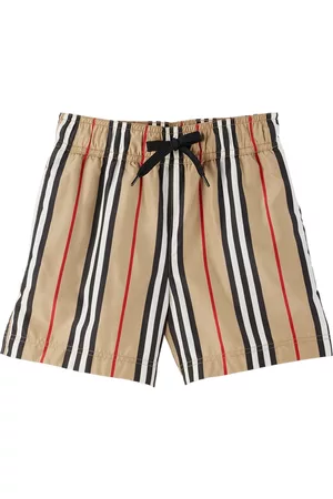 Burberry Boys Swim Shorts - Kids Beige Icon Stripe Swim Shorts