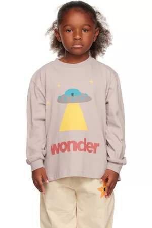 Jelly Mallow Long Sleeved T-shirts - Kids Gray Spaceship Long Sleeve T-Shirt