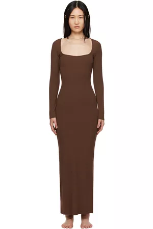 SKIMS Women Long Sleeve Maxi Dresses - Brown Soft Lounge Long Sleeve Maxi Dress